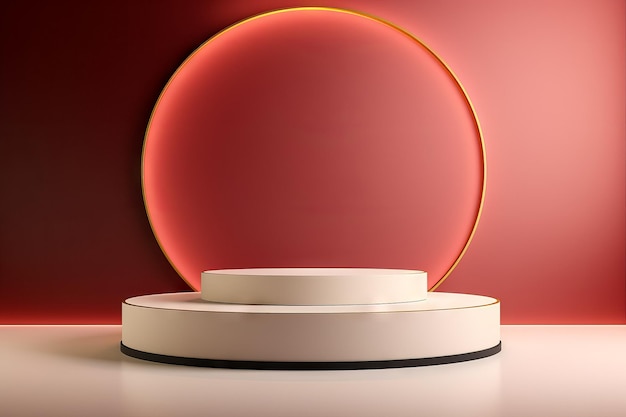Foto gratuita rendering 3d di un semplice podio bianco rotondo per la presentazione del prodotto su uno sfondo rosa tenue