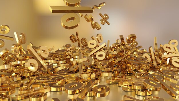 3d rendering of signs percent falling into a heap volumetric signs with a reflective surface