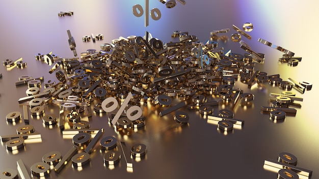 3d rendering of signs percent falling into a heap volumetric signs with a reflective surface