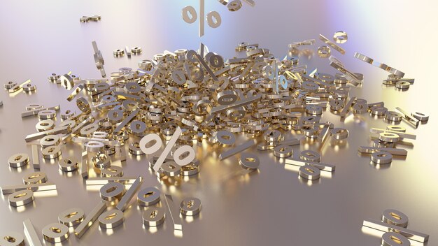 3d rendering of signs percent falling into a heap volumetric signs with a reflective surface