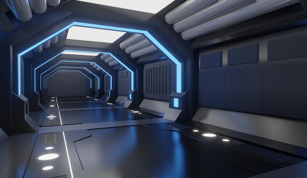 Spaceship Interior Sci Fi Style 3d Rendering Photo Premium