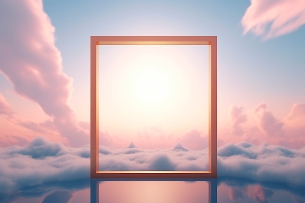 Free photo 3d rendering of square shape above clouds