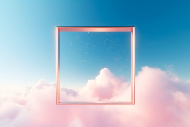 3d rendering of square shape above clouds