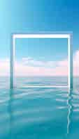 Free photo 3d rendering of square shape floating above water