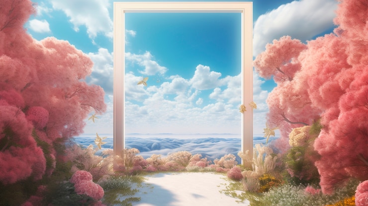 無料Photo 花に囲まれた正方形の 3d レンダリング