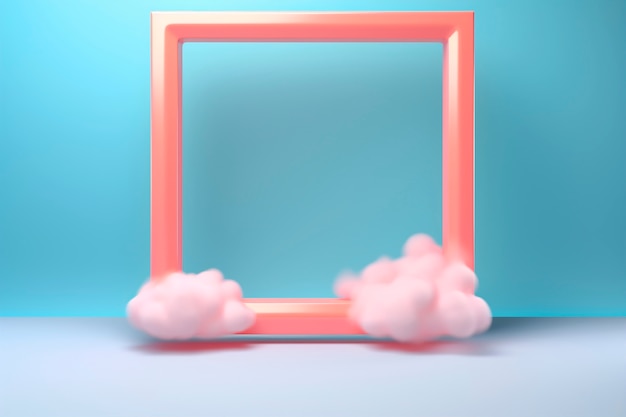 3d rendering of square shape with clouds