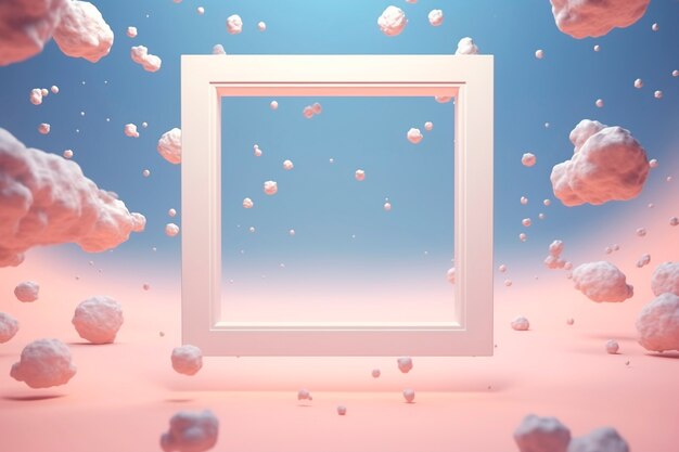 3d rendering of square shape with clouds