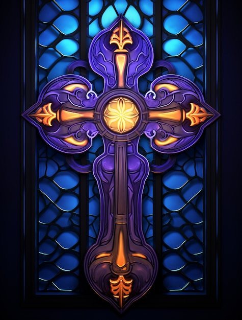 3d rendering of stained glass cross