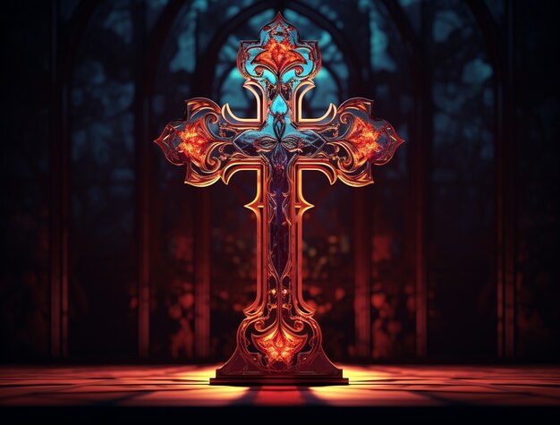 3d rendering of stained glass cross