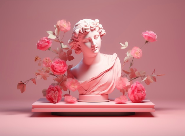 Rappresentazione 3d della statua con fiori