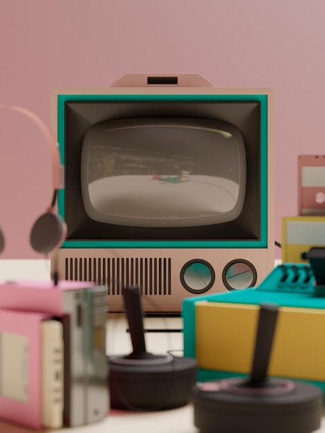 Rendering 3d di nostalgia tecnologica