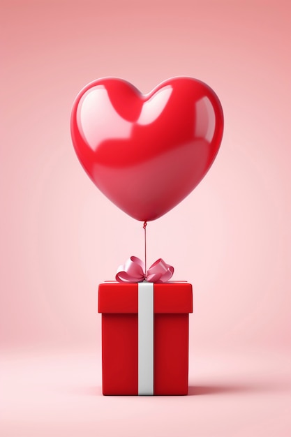3d rendering of valentine day gift with balloon