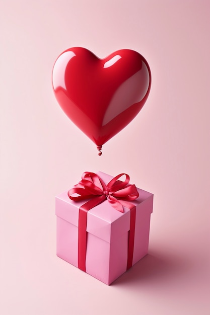 Foto gratuita rendering 3d del regalo di san valentino con il palloncino.