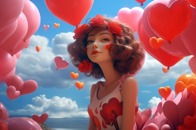 3d rendering of valentines day ballons