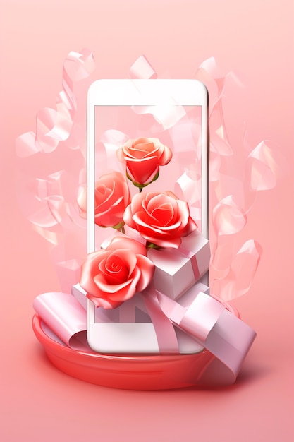 Foto gratuita rendering 3d del telefono del giorno di san valentino.