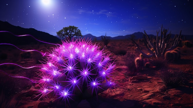 Foto gratuita rendering 3d di un vibrante cactus al neon nel deserto.