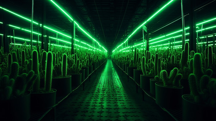 Free Photo 3d rendering of vibrant neon cactus in desert