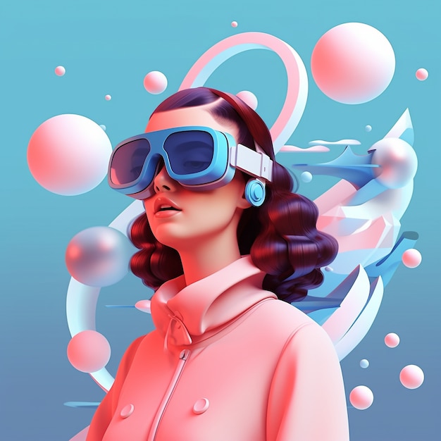 3D-рендеринг женщины в очках виртуальной реальности