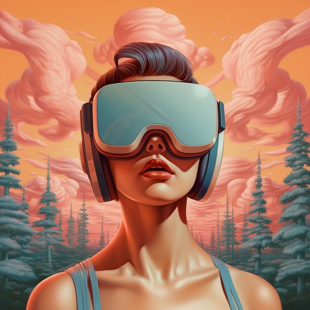 3d rendering of woman with vr glasses