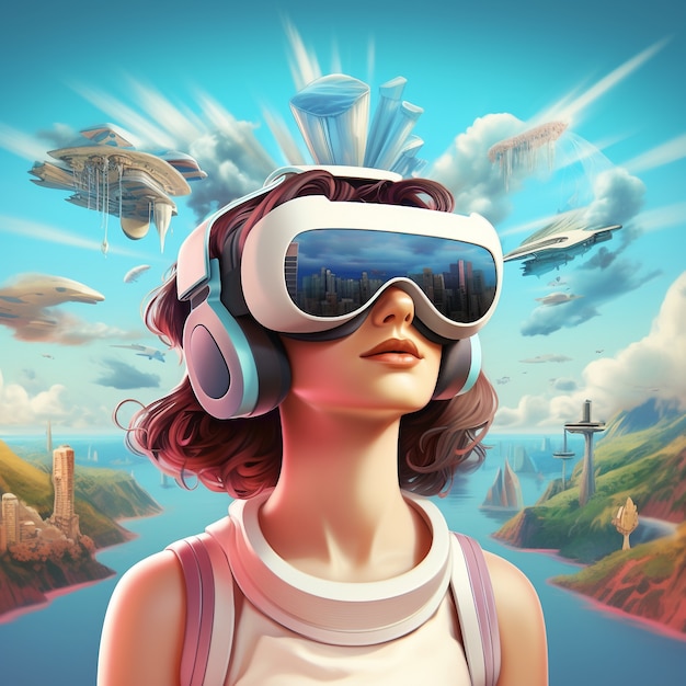 3d rendering of woman with vr glasses