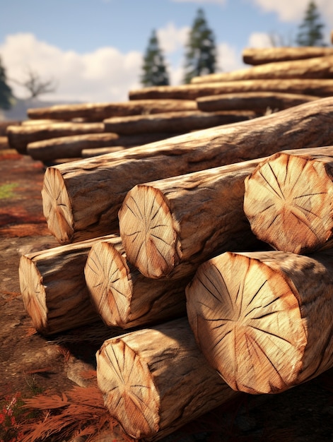 Free photo 3d rendering of wood logs