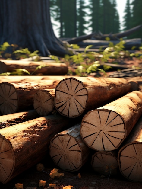 Free photo 3d rendering of wood logs