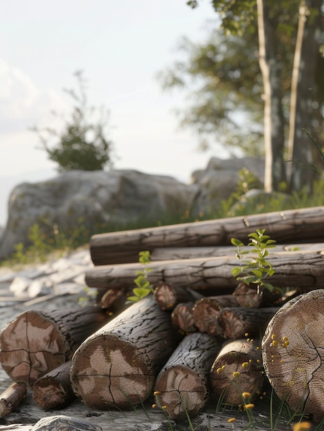 3d rendering of wood logs