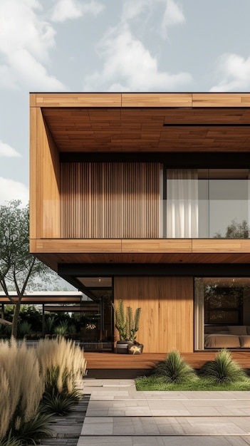 Foto gratuita rendering 3d di una casa in legno