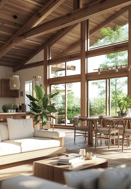 Foto gratuita rendering 3d di una casa in legno