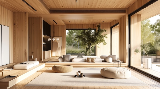 Foto gratuita rendering 3d di una casa in legno