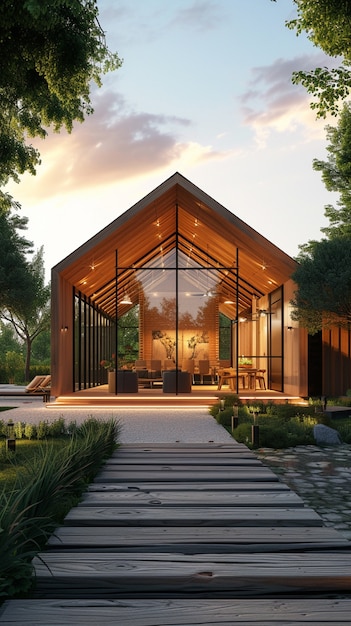 Foto gratuita rendering 3d di una casa in legno