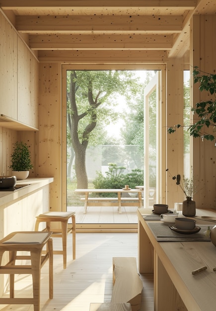 Foto gratuita rendering 3d di una casa in legno