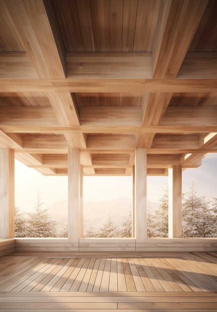 Foto gratuita rendering 3d di una casa in legno