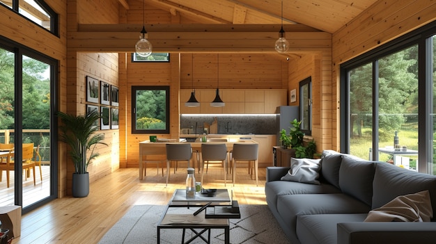 Foto gratuita rendering 3d di una casa in legno