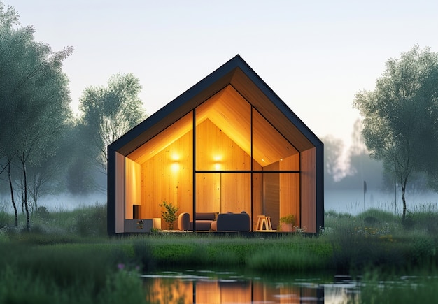 Foto gratuita rendering 3d di una casa in legno