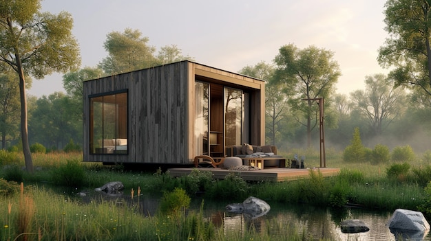 Free photo 3d rendering of wooden house