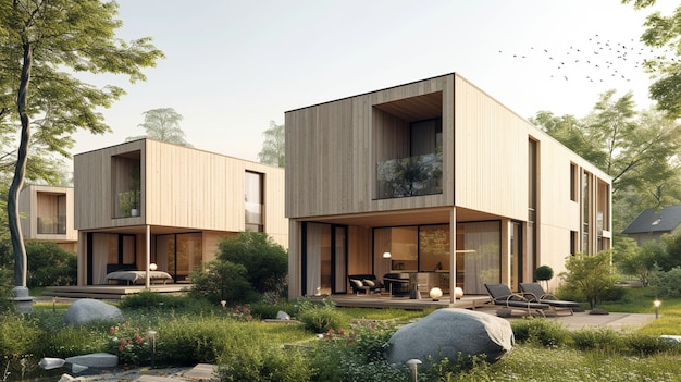 Rendering 3D di una casa in legno