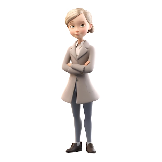 3D rendering of a young business woman standing isolated on white background