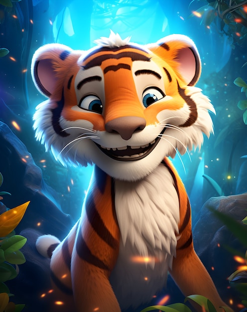 3d rendering of young cartoon tiger