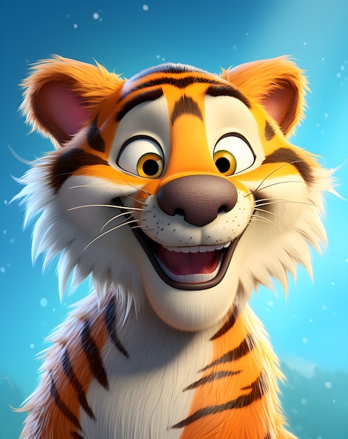 Free photo 3d rendering of young cartoon tiger