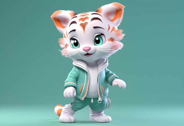 Free photo 3d rendering of young cartoon tiger