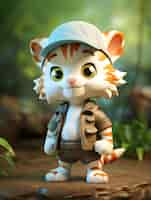 Free photo 3d rendering of young cartoon tiger