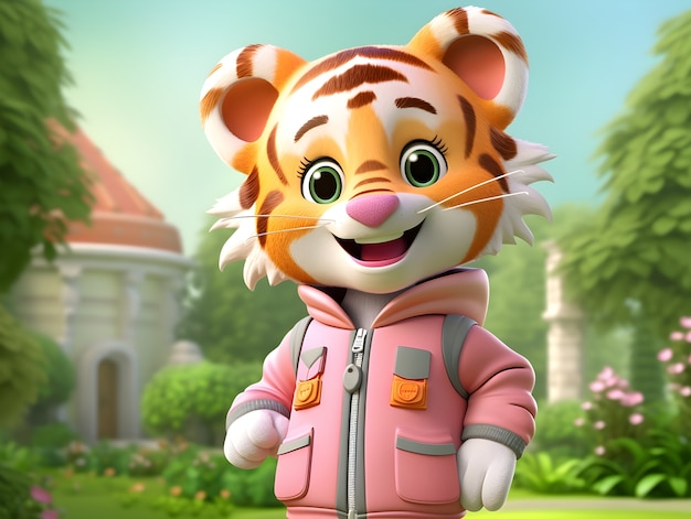 Free photo 3d rendering of young cartoon tiger