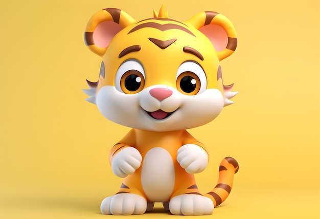 Free photo 3d rendering of young cartoon tiger