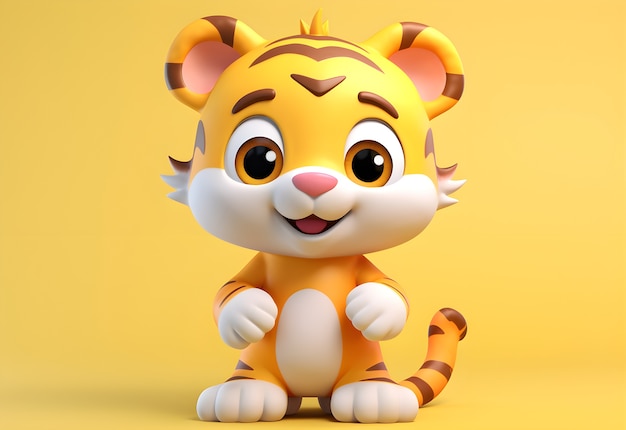 3D-рендеринг молодого мультяшного тигра