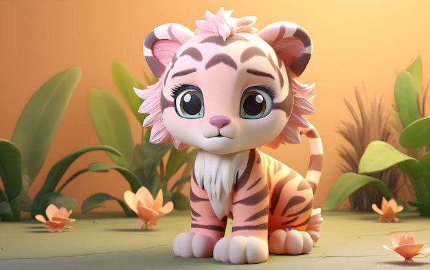 Free photo 3d rendering of young cartoon tiger