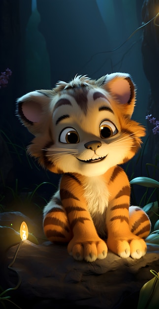 Free photo 3d rendering of young cartoon tiger