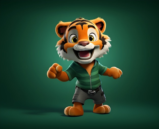 3d rendering of young cartoon tiger