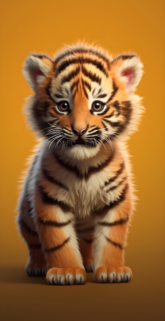 3d rendering of young cartoon tiger