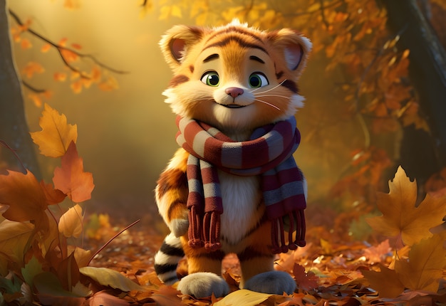 3d rendering of young cartoon tiger